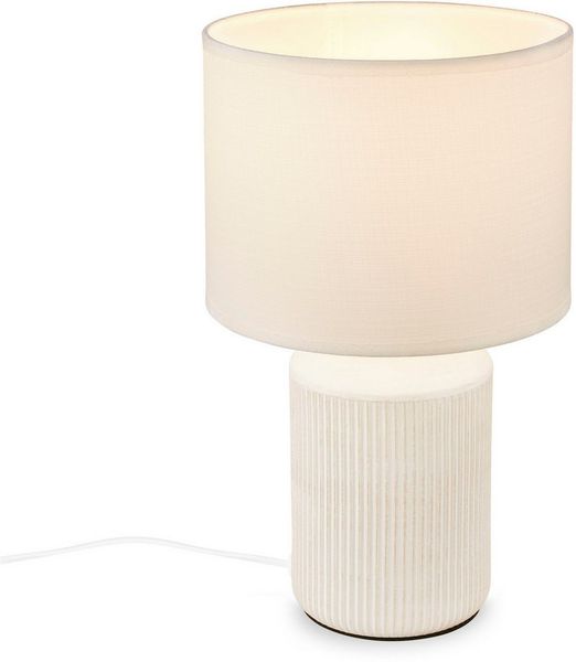 BRILONER - Tischlampe mit Stoffschirm, Kabelschalter, Keramikfuß, Lampe, Nachttischlampe, Tischleuchte, Dekolampe Flur, Bürolampe, Leselampe, Wohnzimmer, Schlafzimmer, 22x37,5 cm (DxH), Weiß