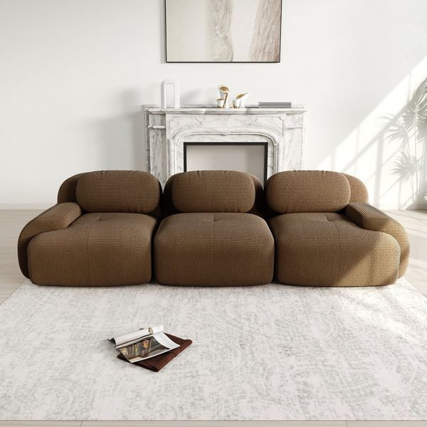 BBWL 3-Sitzer 3-Sitzer-Sofa aus Premium-Cordstoff, modular kombinierbar, rutschfest, montagefrei, ergonomische Armlehnen