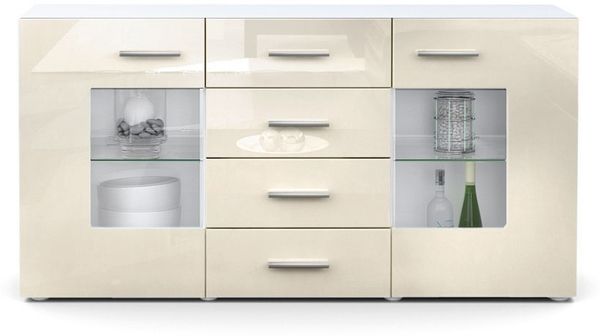 Sideboard Kommode Grömitz V1, Korpus in Weiß matt / Front in Creme Hochglanz (139 x 72 x 35)