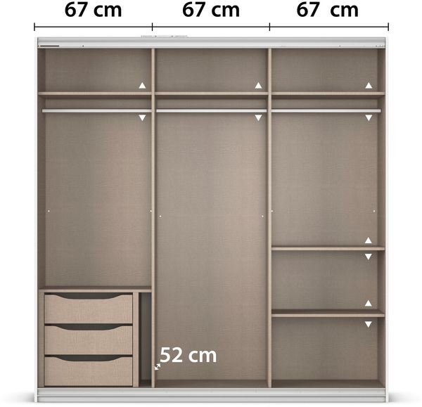 rauch Kleiderschrank, Schwebetürenschrank KULMBACH, 3-türig, 1 Spiegeltüre, inkl. Türdämpfer und weiterem Zubehör, Eiche Artisan, 203 x 211 x 62 cm Bild 6