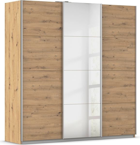 rauch Kleiderschrank, Schwebetürenschrank KULMBACH, 3-türig, 1 Spiegeltüre, inkl. Türdämpfer und weiterem Zubehör, Eiche Artisan, 203 x 211 x 62 cm Bild 3