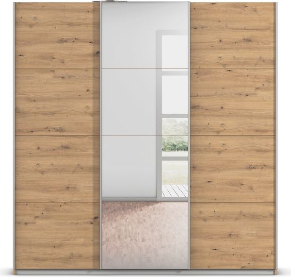 rauch Kleiderschrank, Schwebetürenschrank KULMBACH, 3-türig, 1 Spiegeltüre, inkl. Türdämpfer und weiterem Zubehör, Eiche Artisan, 203 x 211 x 62 cm Bild 2