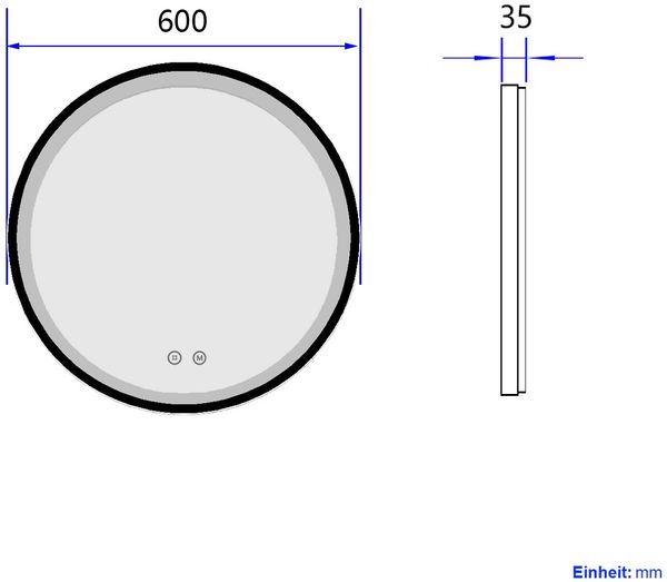 EMKE Badspiegel mit Beleuchtung ф60cm Touch 3 Lichtfarben Dimmbar Abnehmbarer Gürtel Schwarz Rahmen Wandspiegel Bild 5
