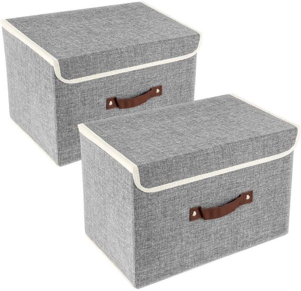 Faltbare Aufbewahrungsbox mit Deckel Stoff Waschbare 38x25x25 cm 2er Set Grau