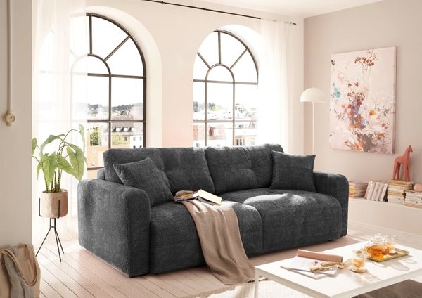 Schlafsofa Bullet von ED Exciting Design – Komfortables Mikrofaser-Sofa mit Nosagfederung Farbe Anthrazit, Bettkasten und Liftbeschlag