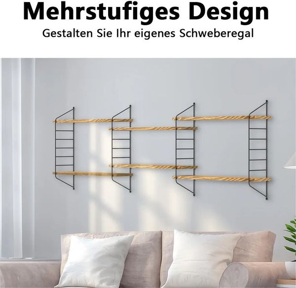PFCTART Wandregal Wandregal mit 3 Etagen, Schweberegal Hängeregal Holz Industrie-Design