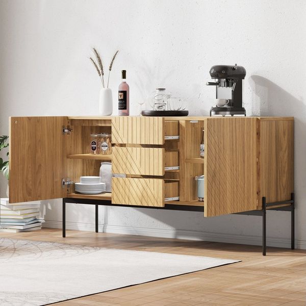Flieks Kommode mit 3 Schubladen und 2 Türen (B140/T40/75 cm, 1 St, für Wohnzimmer, Schlafzimmer, Esszimmer, Flur), Sideboard mit verstellbare Einlegeböden Mehrzweckschrank Holzschrank