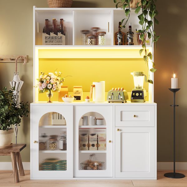 Küchenschrank mit LED-Beleuchtung & Glastüren, 120 x 35 x 167 cm, weiß