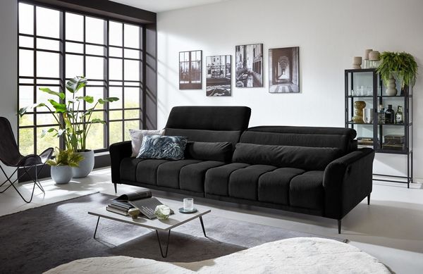 Iwaniccy Big-Sofa 2x elektr. Verstellung, 2 Kissen, Cord schwarz - 280x108x118cm (BxHxT)