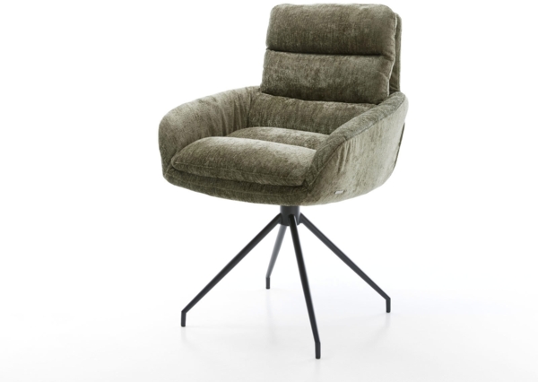 Drehstuhl Abelia-Flex mit Armlehnen Chenille Olive Kreuzgestell konisch Schwarz 180° drehbar