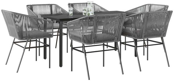 vidaXL 7-tlg. Garten-Essgruppe mit Kissen Grau Poly Rattan Glas 3334629