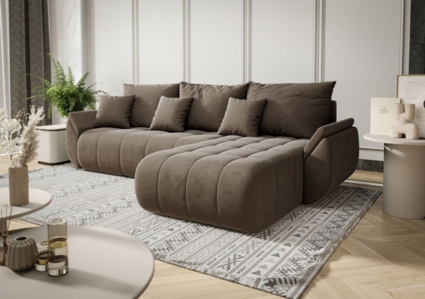 Ecksofa Schlafsofa AKITA Stoff Monolith Braun Ottomane Rechts