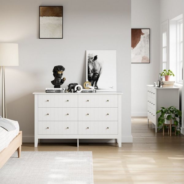 Homfa Kommode Sideboard, Kommodenschrank mit 6 Schubladen, weiß, 133x45x79,5 cm