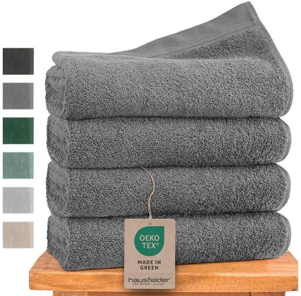 Hausfelder Handtücher Premium Handtuch Set (Grau, 4 Handtücher 50x100cm), (Set, 4-St), 100% Baumwolle, weich, saugfähig, Uni-Farben