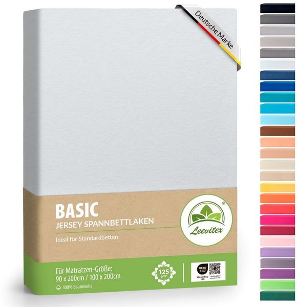 leevitex® Spannbettlaken 120x200 cm - 130x200 cm | Spannbetttuch Bettlaken | 100% Jersey Baumwolle | Matratzenhöhe bis 25 cm | Ökotex | Weiß