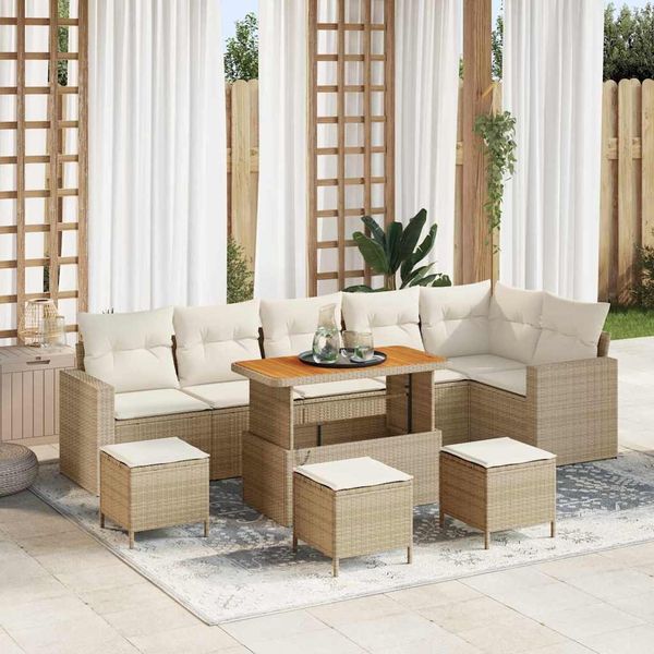 vidaXL Gartensofa-set mit Kissen 12 pcs Beige und Creme Poly-Rattan 3363591