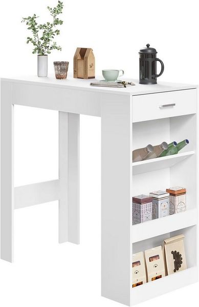 Woltu Bartisch, mit 1 Schublade & 3 Ablagen, Stehtisch mit Weinregal, Bistrotisch