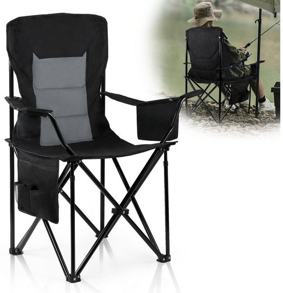 CALIYO Campingstuhl Faltstuhl mit Getränkehalter & Tragetasche Angelsessel (1 St), Klein pack mit Tasche Faltstuhl Anglerstuhl hohe Rückenlehne