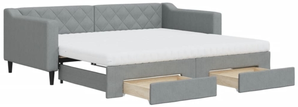 vidaXL Tagesbett Ausziehbar mit Schubladen Hellgrau 90x190 cm Stoff 3197490