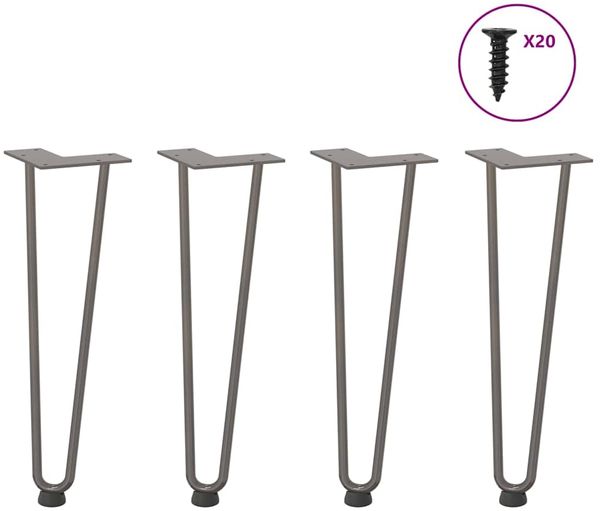 vidaXL Haarnadelbeine für Couchtisch 4 Stk. Naturstahl 42 cm Massivstahl 4012423