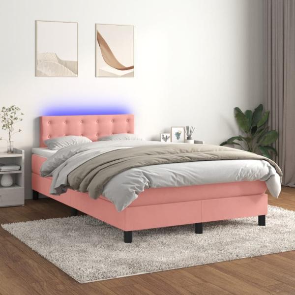 vidaXL Boxspringbett mit Matratze & LED Rosa 120x200 cm Samt 3134638