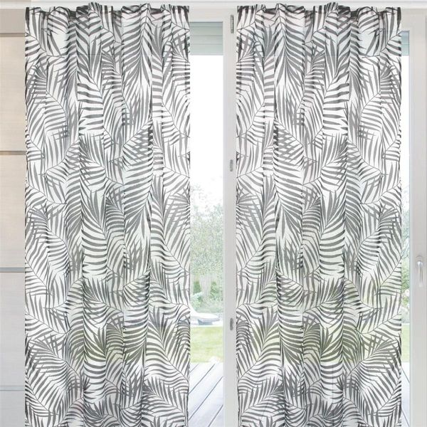 Arsvita 2er Pack Gardine (Black&White) Voile mit Kräuselband 140x245cm Universalbandvorhang für zu Hause, transparente und moderne Fensterdekoration