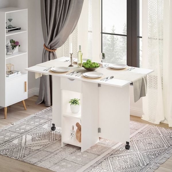 Mondeer Esstisch Klappbarer Esstisch, mit 1 Schublade und 2 Lagerregalkonsolen 72 x 120 x 75 cm