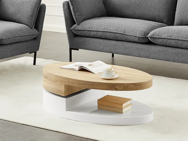 Vente-unique - VITALY Couchtisch Holz, Platte BeigeWeiß - B 60 cm x H 33 cm x L 100 cm