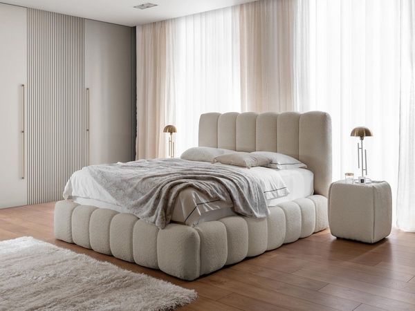 Compleo Polsterbett boucle CONDIS, Wolkenbett, Kopfteilhöhe: 127 cm (exklusives Bett), Nachttische als Option, Bett cloudy, dekorativen Rillen