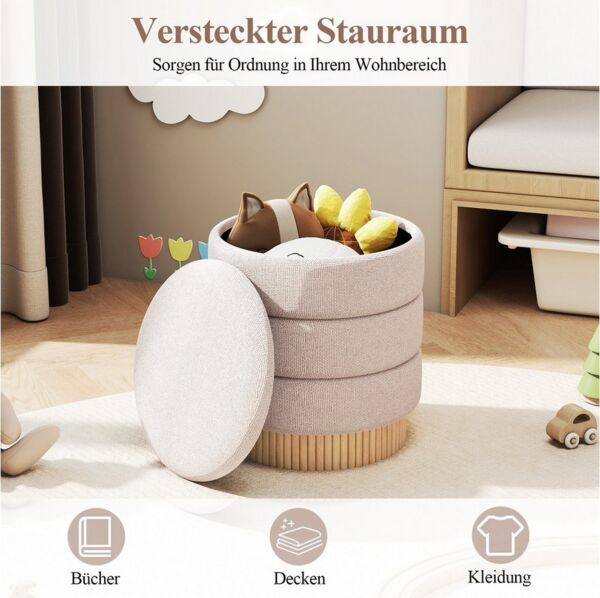 COSTWAY Sitzhocker, mit Stauraum 35,5L & Deckel Polsterhocker rund