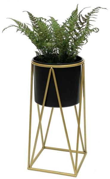 DanDiBo Blumenhocker mit Topf Metall Gold Schwarz L 70 cm Blumenständer 96046 Blumensäule Modern Pflanzenständer Pflanzenhocker