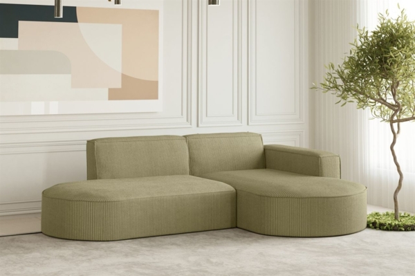 Ecksofa Designersofa PALMA XS in Stoff Scala Kiwi Ottomane Rechts