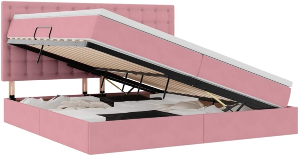 vidaXL Bett mit Stauraum und LED mit Matratze Rosa 200x200 cm Samt 3372176