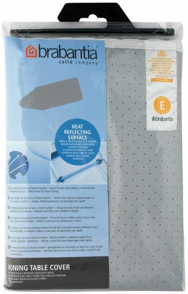 Brabantia Bügelbrett Bezug, Bügelbezug, Bügeltischbezug, Bügelbrettbezug, Baumwolle metallisiert & 2mm Schaumstoff, mit Kordelzug, Größe E, 135x49 cm, Silber, 317309
