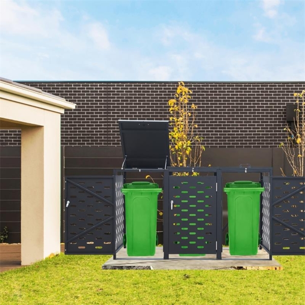 Mülltonnenbox Müllbox Mülltonnenverkleidung 3 Türen Box Anthrazit mit Deckel Bild 6