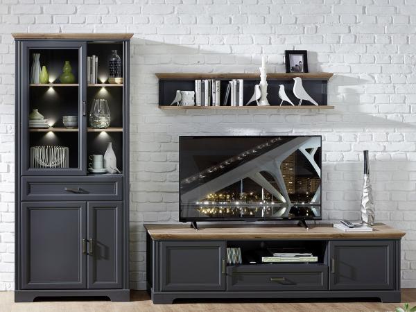 Wohnwand >Jasmin< in Graphit aus Metall - 299x204x51cm (BxHxT)