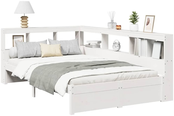 vidaXL Massivholzbett mit Regal ohne Matratze Weiß 90x190 cm Kiefer 3324367