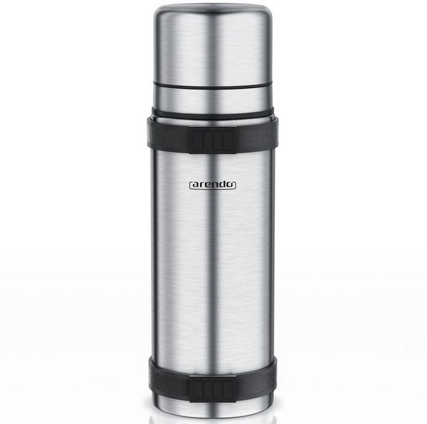 Arendo Thermoflasche 1 L Isolierflasche mit 2 Tassen, Edelstahl Trinkflasche für Unterwegs, inkl. 2 Becher, hält stundelang kalt & warm, BPA-frei, auslaufsicher