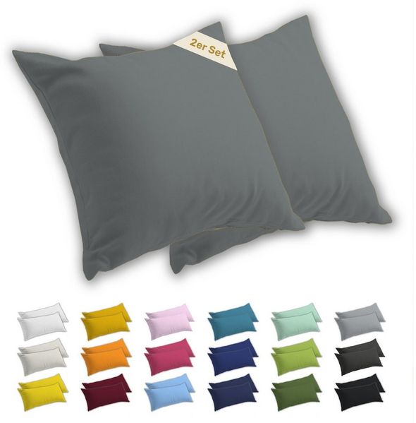Lavea Kissenbezug 2er Set Kissenhülle Jersey, 100% Baumwolle, Kissenbezüge, (2 Stück), allergikerfreundlich - sicherer YKK-Reißverschluss - waschbar 60°C