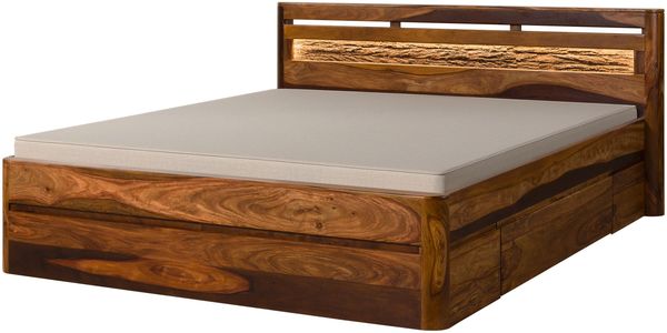 Bett mit Schubladen Sheesham 180x200x90 walnuss gewachst TORONTO LUX #254