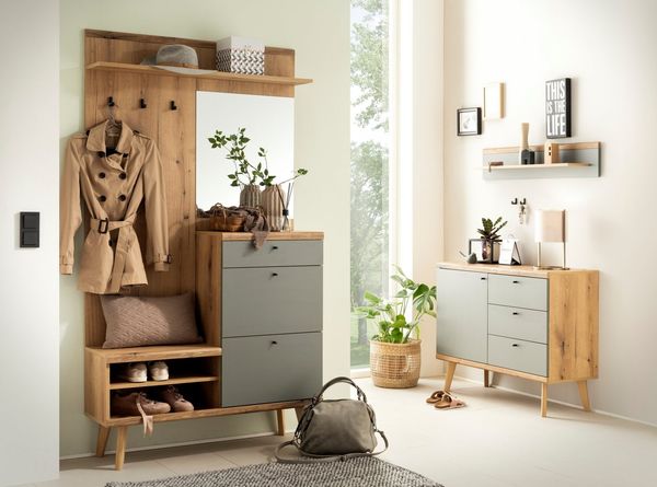 Home affaire Garderoben-Set Mavas, Garderobe mit Stauraum, Garderobenschrank im Scandic Design, (Set, 3-St), ausreichend Stauraum, für kleine Räume geeignet, 237 cm breit