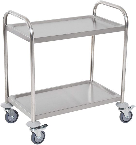 HOMCOM Servierwagen mit Rollen, 2 Ablagen, 80 x 45 x 82 cm, Edelstahl, verchromt