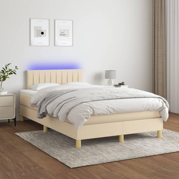 Boxspringbett mit Matratze & LED Stoff Creme 120 x 200 cm, Härtegrad: H2 [3133866]