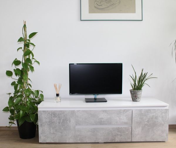 Concept GmbH TV-Board in Weiß/Beton matt, Holzwerkstoff - 141x42x45cm (BxHxT)