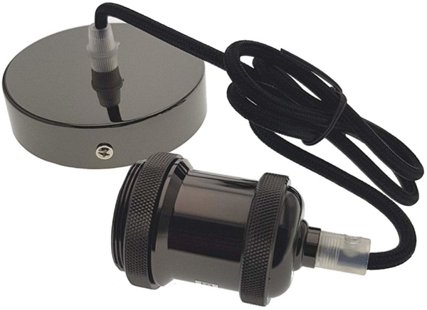 TRANGO Pendelleuchte, 9000B moderne E27 Lampenaufhängung *JACOB* Hängeleuchte I Hängelampe I Deckenbeleuchtung I Lampenfassung I Lampen-Aufhängung in schwarz, inkl. Schraubring & ca. 110cm Textilkabel, industriell Pendellampe Bild 3