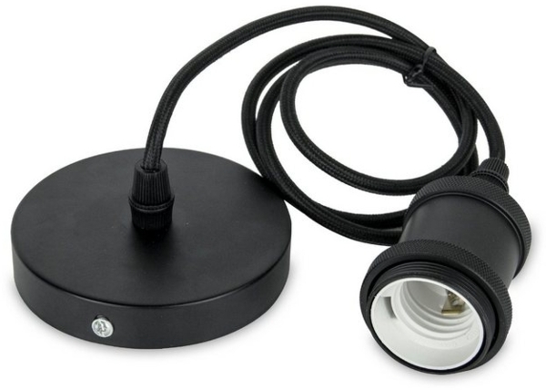 TRANGO Pendelleuchte, 9000B moderne E27 Lampenaufhängung *JACOB* Hängeleuchte I Hängelampe I Deckenbeleuchtung I Lampenfassung I Lampen-Aufhängung in schwarz, inkl. Schraubring & ca. 110cm Textilkabel, industriell Pendellampe Bild 4