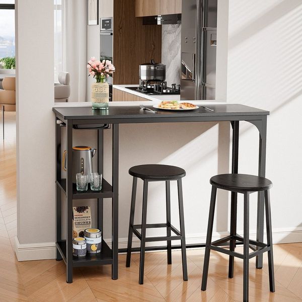 Bealife Essgruppe Esstisch mit 2 Stühlen, 3-tlg Bartisch,Küchentisch für Küche,Esszimmer, Platzsparende Stühle