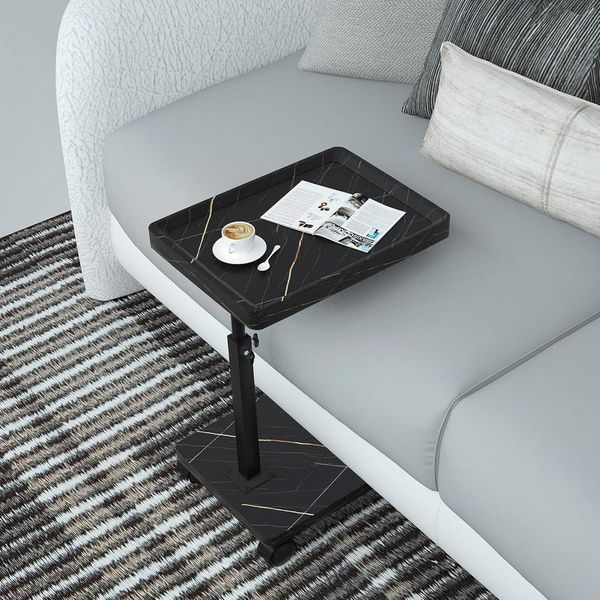 LuxusKollektion Beistelltisch Beistelltisch Rollen Höhenverstellbar Rotierend Nussbaum Schwarz
