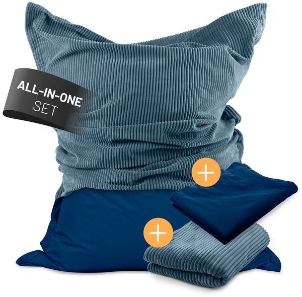 Lumaland Sitzsack Classic XXL All-in-One Set | Riesen Sitzsack XXL mit Cord & Outdoor Bezug für drinnen & draußen | Sofa Sessel mit im Innensack sicher verpackter EPS-Füllung – Hüllen Easy wechselbar