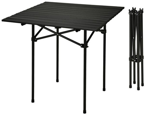 Spetebo Campingtisch Klapptisch schwarz mit Tragetasche - mit einrollbarer Tischplatte (Anzahl, 1-St, Stück), platzsparend verstaubar